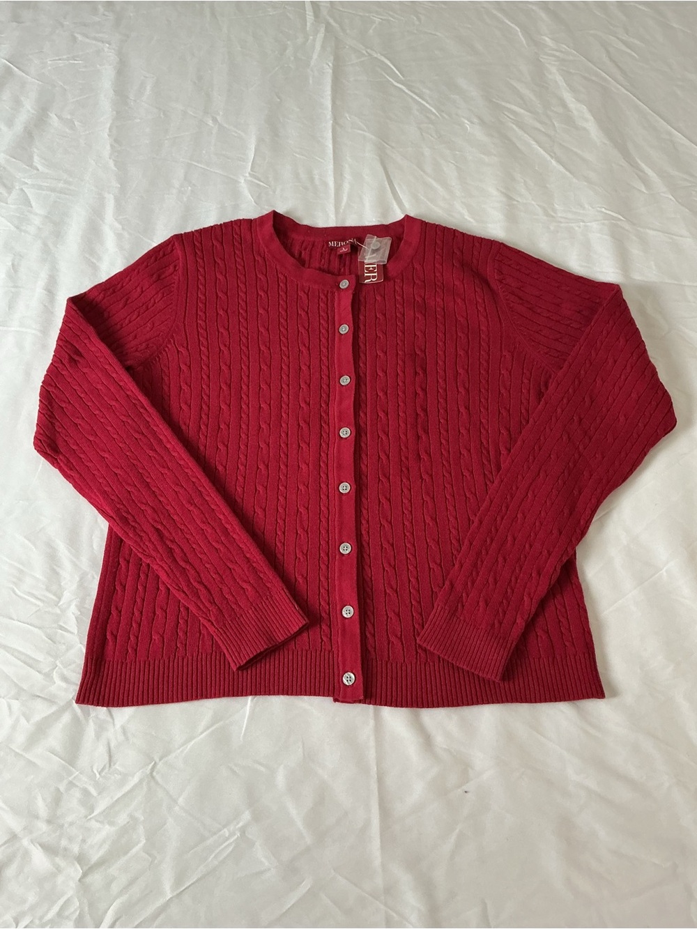 NWT Merona Red Cable Knit Button Front Cardigan Size Large